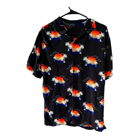 No Boundaries Other - No Boundaries Shirt Mens Novelty Print Fly Button Up Size Small Black Orange